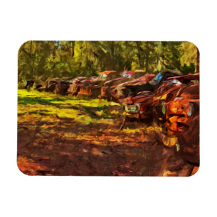 Rusty Vintage Cars in a Row Abstract Magnet