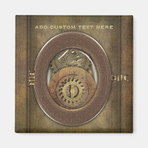 Rusty Vintage Cogs Steampunk Square Personalized Magnet