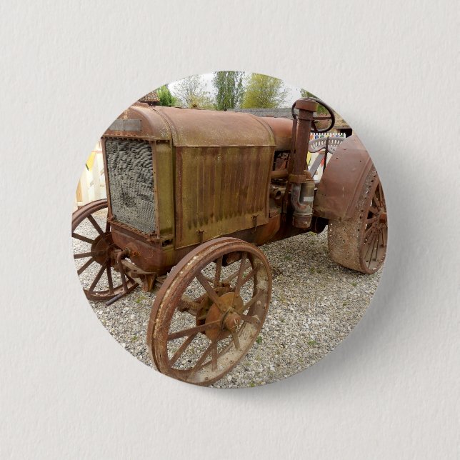 Rusty vintage tractor 2 inch round button (Front)