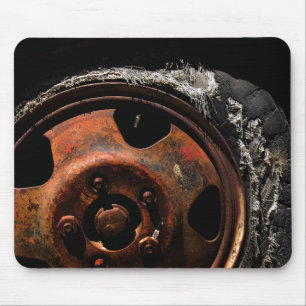 Rusty Wheel Torn Tire Macro Photograph Mouse Pad