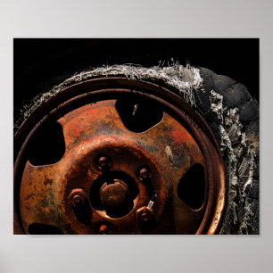 Rusty Wheel Torn Tire Macro Photograph Poster