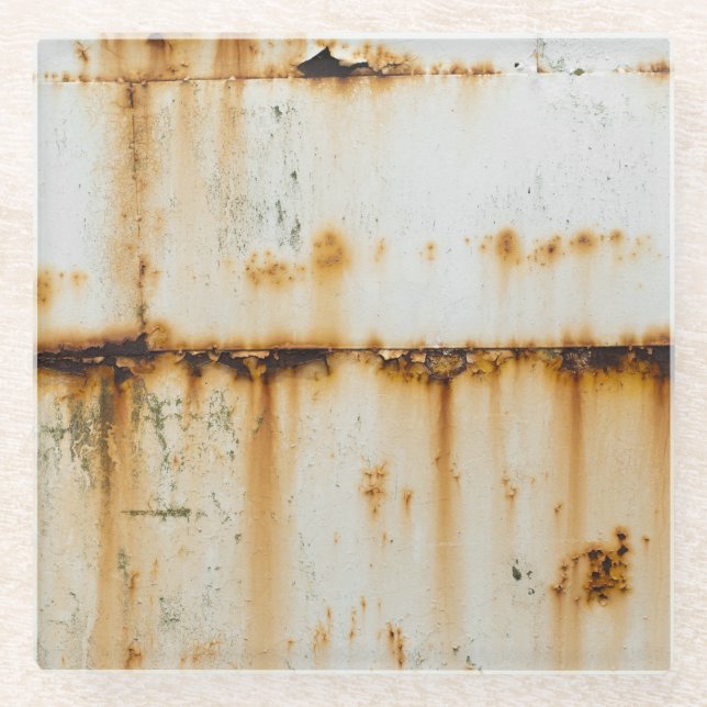 Rusty White Metal: Textured Surface Glass Coaster (Front)