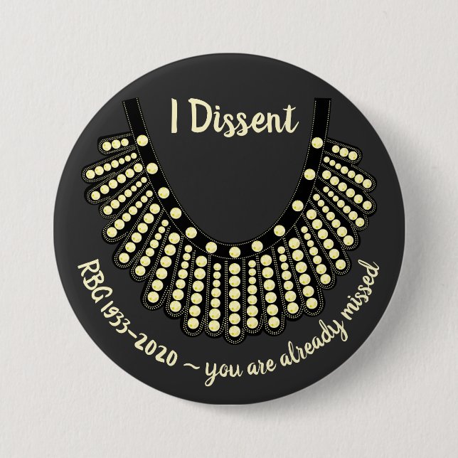 Ruth Bader Ginsberg I Dissent 3 Inch Round Button (Front)