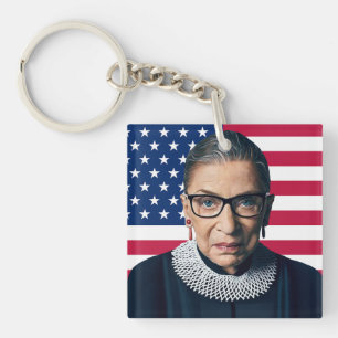 Ruth Bader Ginsburg and USA Flag Keychain