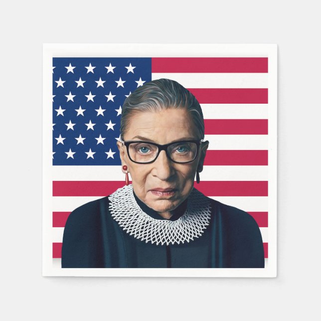 Ruth Bader Ginsburg and USA Flag Napkin (Front)