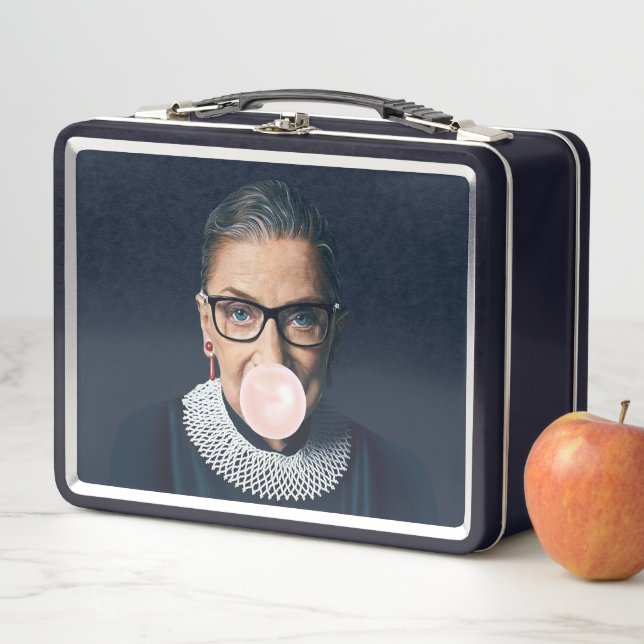 Ruth Bader Ginsburg Blowing Pink Bubble gum   Metal Lunch Box (In Situ)
