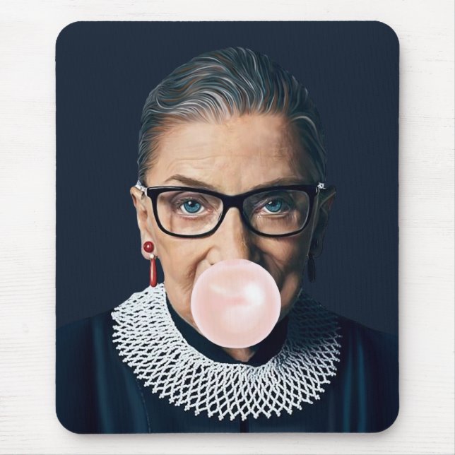 Ruth Bader Ginsburg Blowing Pink Bubble gum    Mouse Pad (Front)