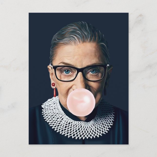 Ruth Bader Ginsburg Blowing Pink Bubble gum    Postcard (Front)