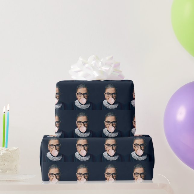Ruth Bader Ginsburg Blowing Pink Bubble gum    Wrapping Paper (Party Gifts)
