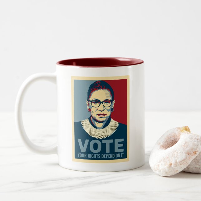 Ruth Bader Ginsburg Modern Pop-Art Vote Two-Tone Coffee Mug (With Donut)