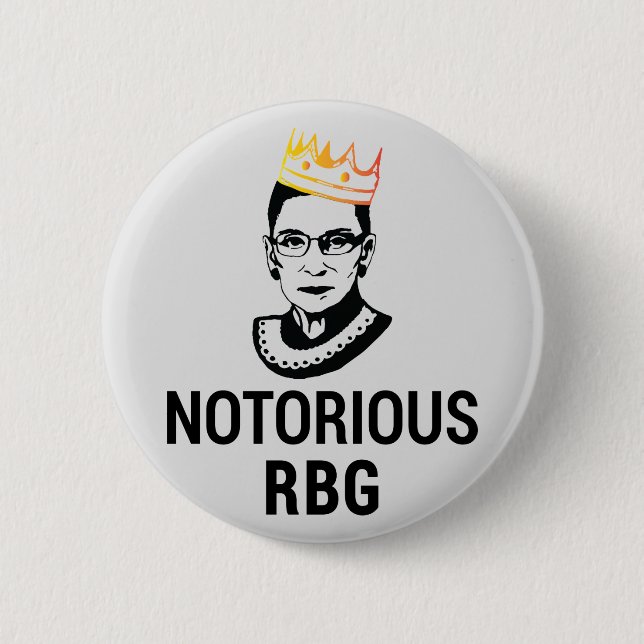 Ruth Bader Ginsburg, Notorious RBG Gold Crown 2 Inch Round Button (Front)