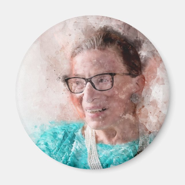 Ruth Bader Ginsburg Smiling Watercolor Portrait T Magnet (Front)