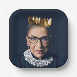 Ruth Bader Ginsburg with Gold Crown Paper Plate