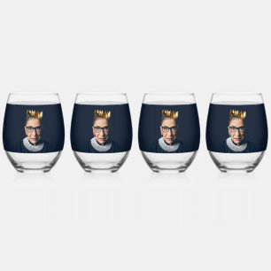 Ruth Bader Ginsburg with Gold Crown   Stemless Wine Glass