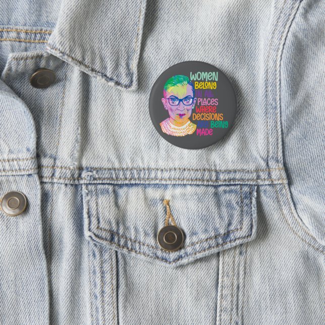 Ruth Bader Ginsburg Women Belong In All Places But 2 Inch Round Button (In Situ)