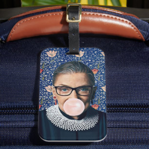 Ruth Ginsburg Pink gum Medway Tapestry Luggage Tag