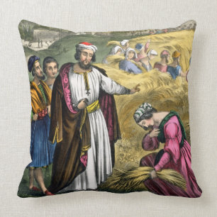 Ruth in the Field of Boaz, from a bible printed by Throw Pillow