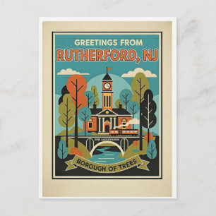 Rutherford NJ Borough of Trees Retro Postcard