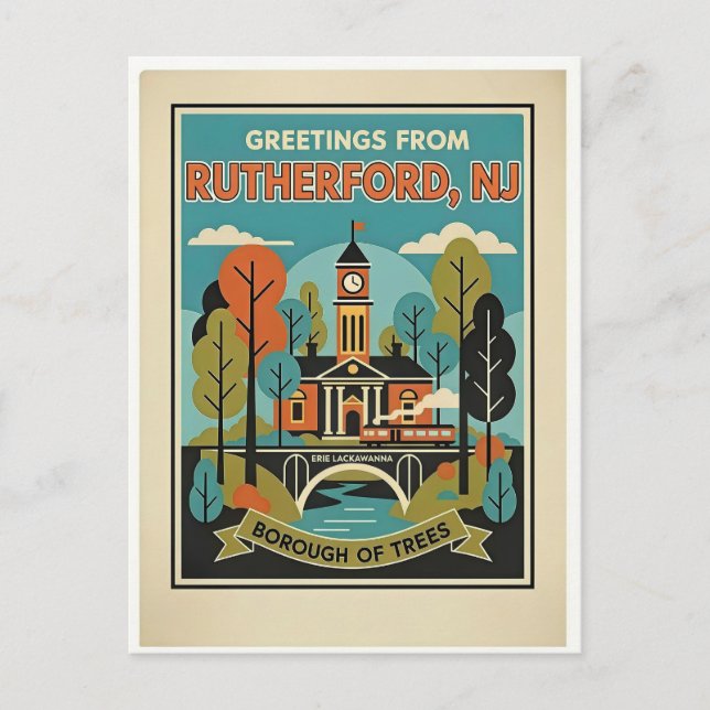 Rutherford NJ Borough of Trees Retro  Postcard (Front)