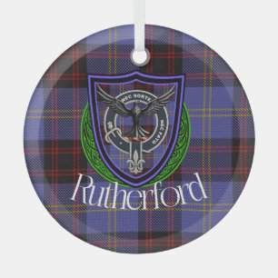 Rutherford Scottish Clan Tartan & Crest Glass Ornament