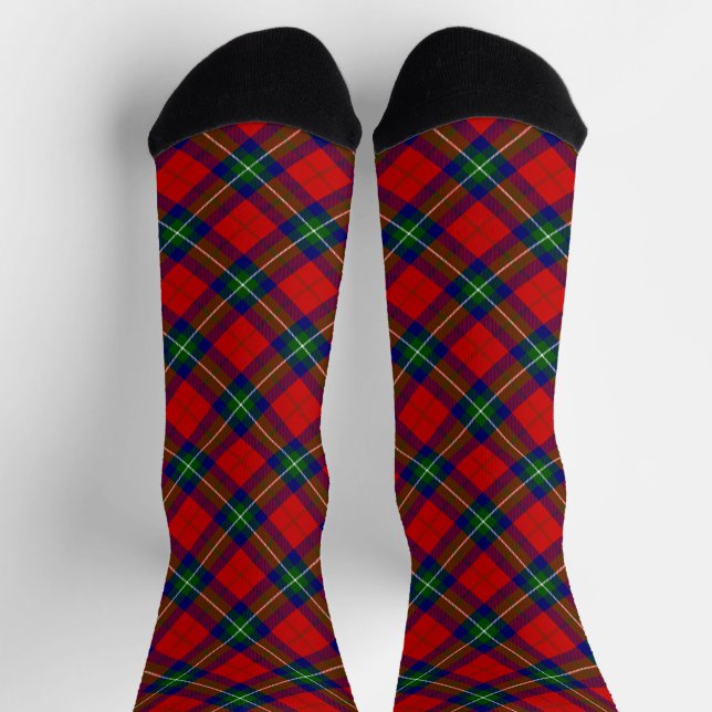 Ruthven tartan red green blue plaid socks (Top)