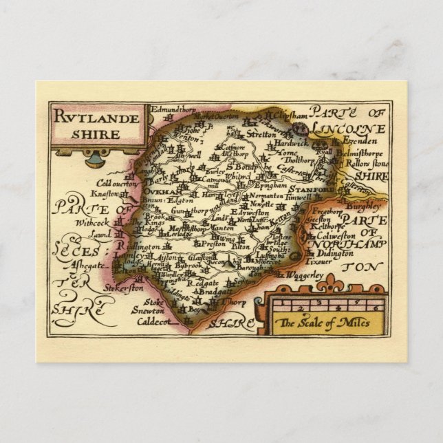 Rutland (Rutlandshire) County England Historic Map Postcard (Front)
