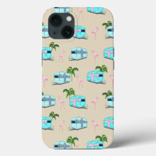 RV Beach Camping with Flamingos iPhone 13 Case