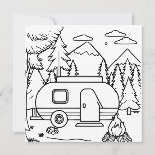 RV Camper and Campfire   Coloring Page