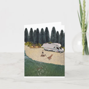 RV Camper in the Forest by the water Holiday Card