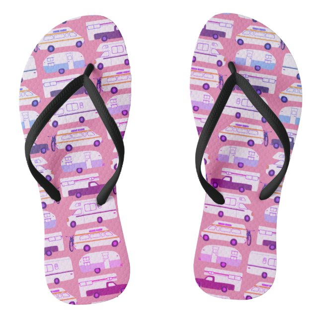 RV Campervan Vanlife Motorhome Trailer CUSTOM Pink Flip Flops (Footbed)