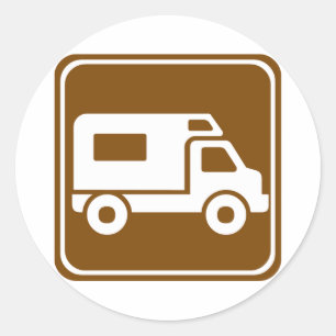 RV Campground Highway Sign Classic Round Sticker