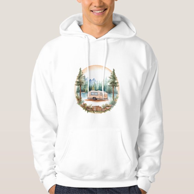 RV Camping in the Woods, RV camper Hoodie (Front)