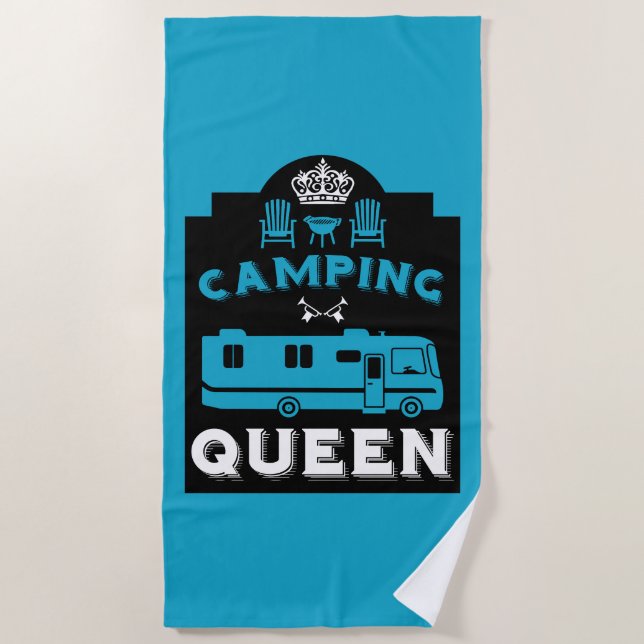 RV Camping Queen USA Beach Towel (Front)
