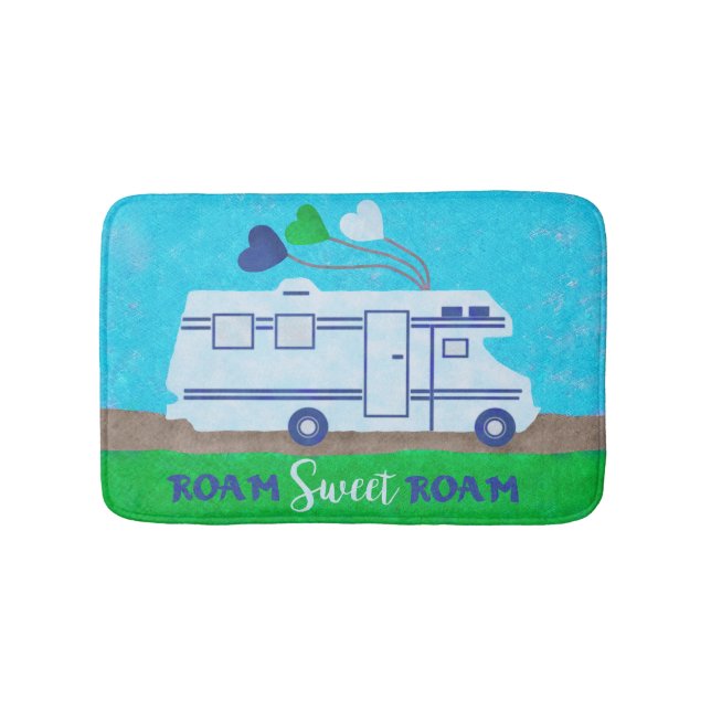 RV Motorhome Roam Sweet Roam Cute Camper Travel Bath Mat (Front)