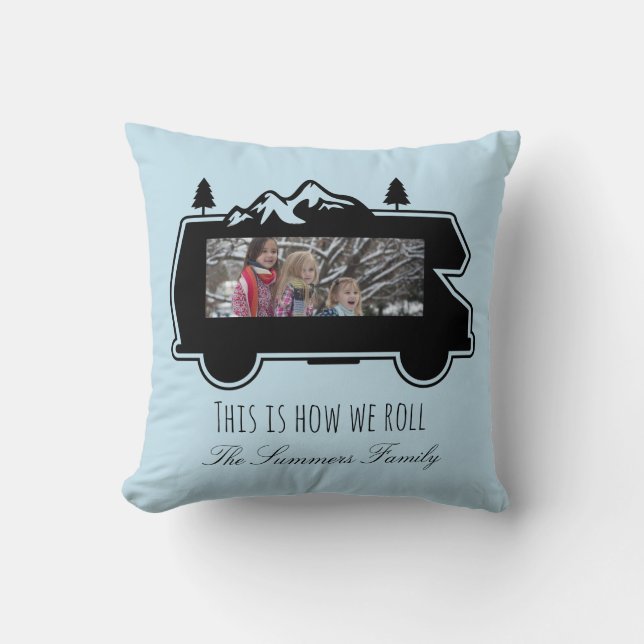RV Photo Personalized Camper Trailer Custom Throw Pillow (Front)