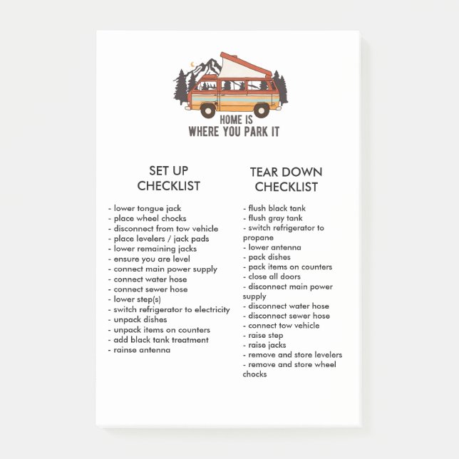 RV Trailer Editable Set Up and Tear Down Checklist Post-it Notes (Front)