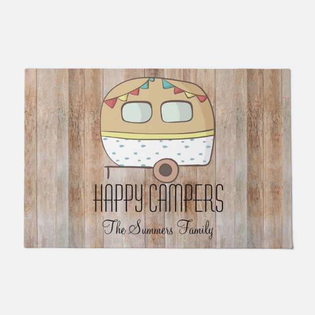 RV Trailer Happy Campers Personalized Family Doormat (Front)
