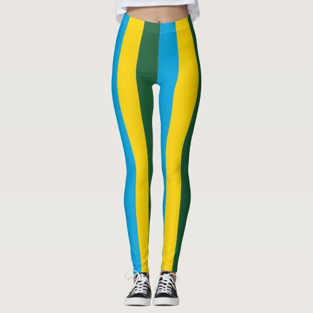 Rwanda National Flag Colours Vertical Striped Leggings (Front)
