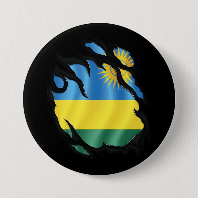 Rwanda Ripped Flag 3 Inch Round Button (Front)
