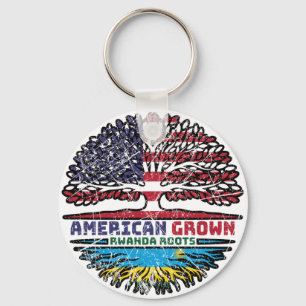 Rwanda Rwandan American USA Tree Roots Flag Keychain