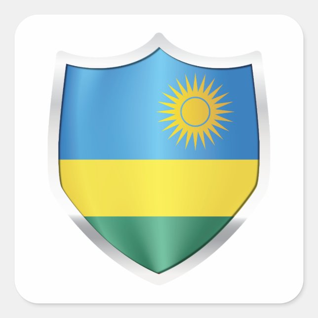Rwanda Silver Shield Flag Square Sticker (Front)