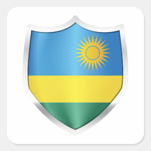 Rwanda Silver Shield Flag Square Sticker