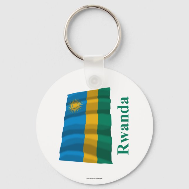 Rwanda Waving Flag with Name Keychain (Front)