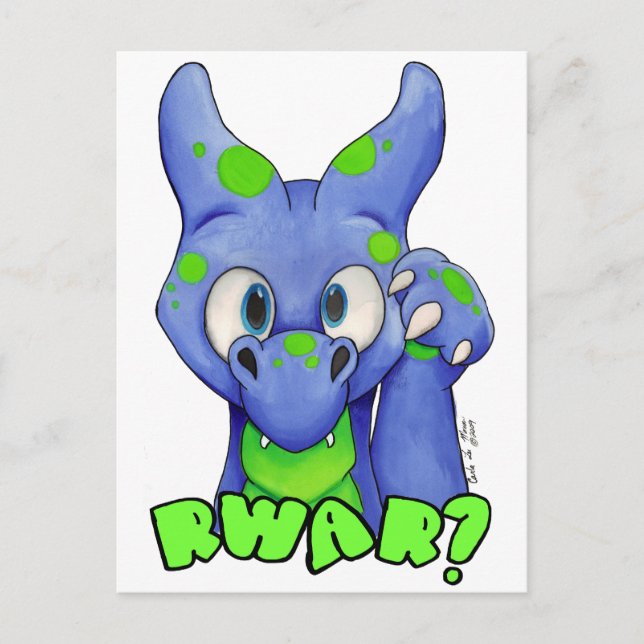 RWAR? (Blue) Cute baby dragon roaring Postcard (Front)