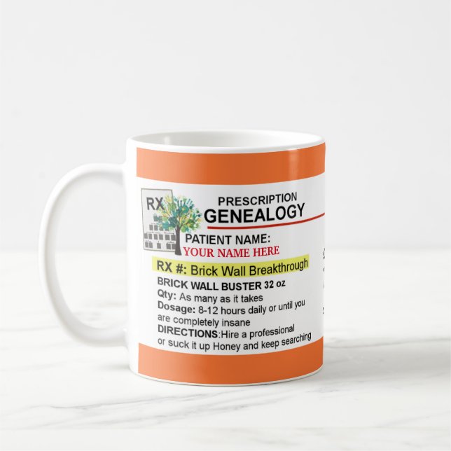 RX Medicine Prescription Bottle Genealogy Mug (Left)