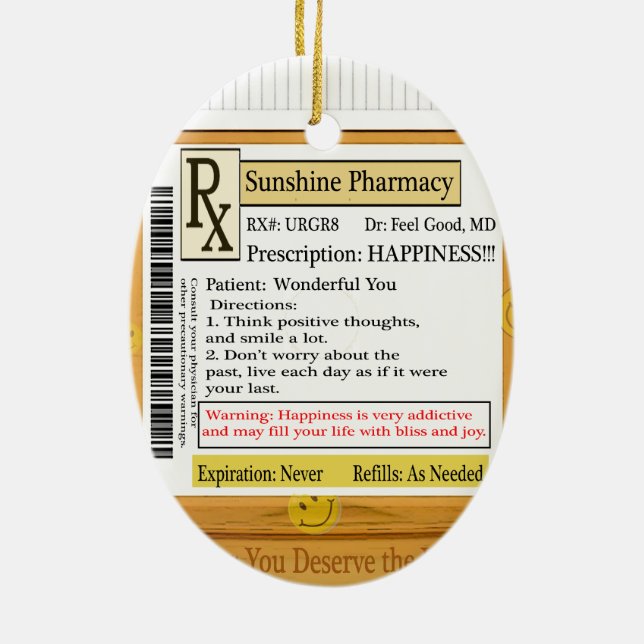 RX Prescription for Happiness Ceramic Ornament (Back)