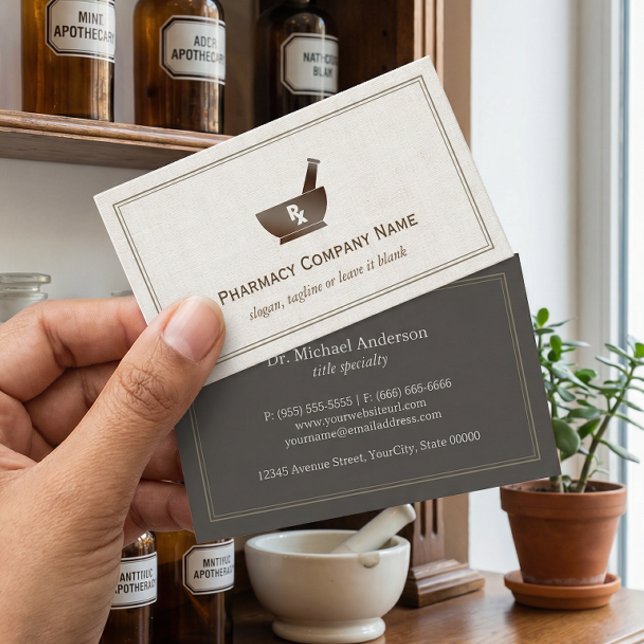 RX Symbol Pharmacy Chemist Company - Classic Linen Business Card (Creator Uploaded)