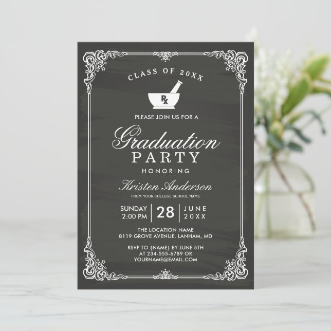 Rx Symbol Pharmacy School Graduation Party Invitation (Standing Front)