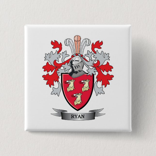Ryan Coat of Arms 2 Inch Square Button (Front)