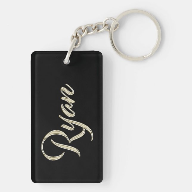 Ryan Name whitegold key trailer Keychain (Back)